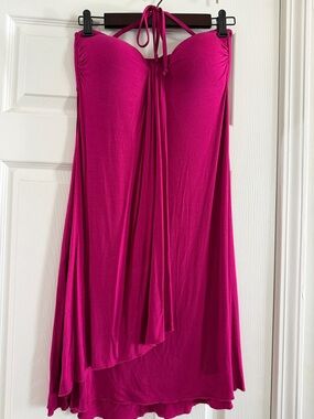 Skye Fuchsia Strapless Dress with Halter Detail